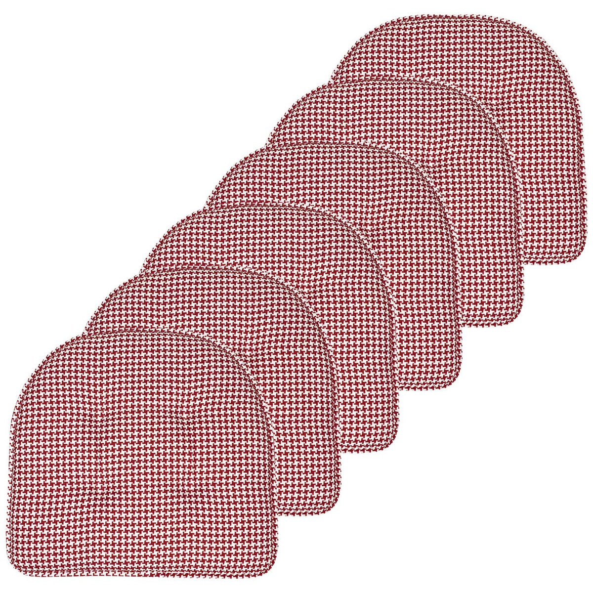 Sweet Home Collection Chair Cushion Memory Foam Pads Tufted Slip Non Skid Rubber Back U-Shaped 17" x 16" Seat Cover, 6 Pack, Checkered Taupe/White