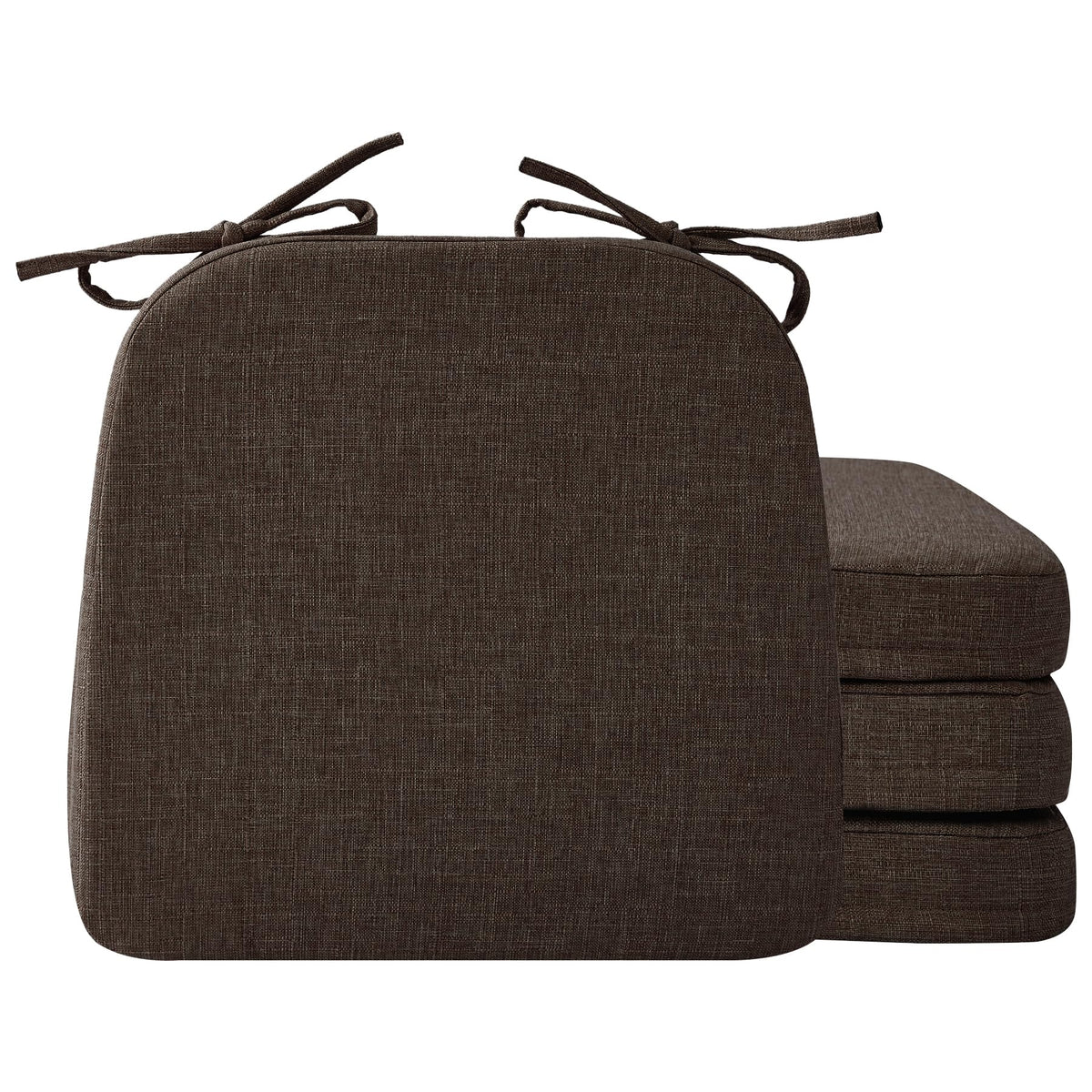 Ruqmuis Chair Cushions for Dining Chairs, 2" Thick Seat Cushions for Kitchen Chairs, D-Shaped Chair Pads with Washable Cover, Ties and Non Slip Backing, 17'' x 16'', Set of 4, Beige