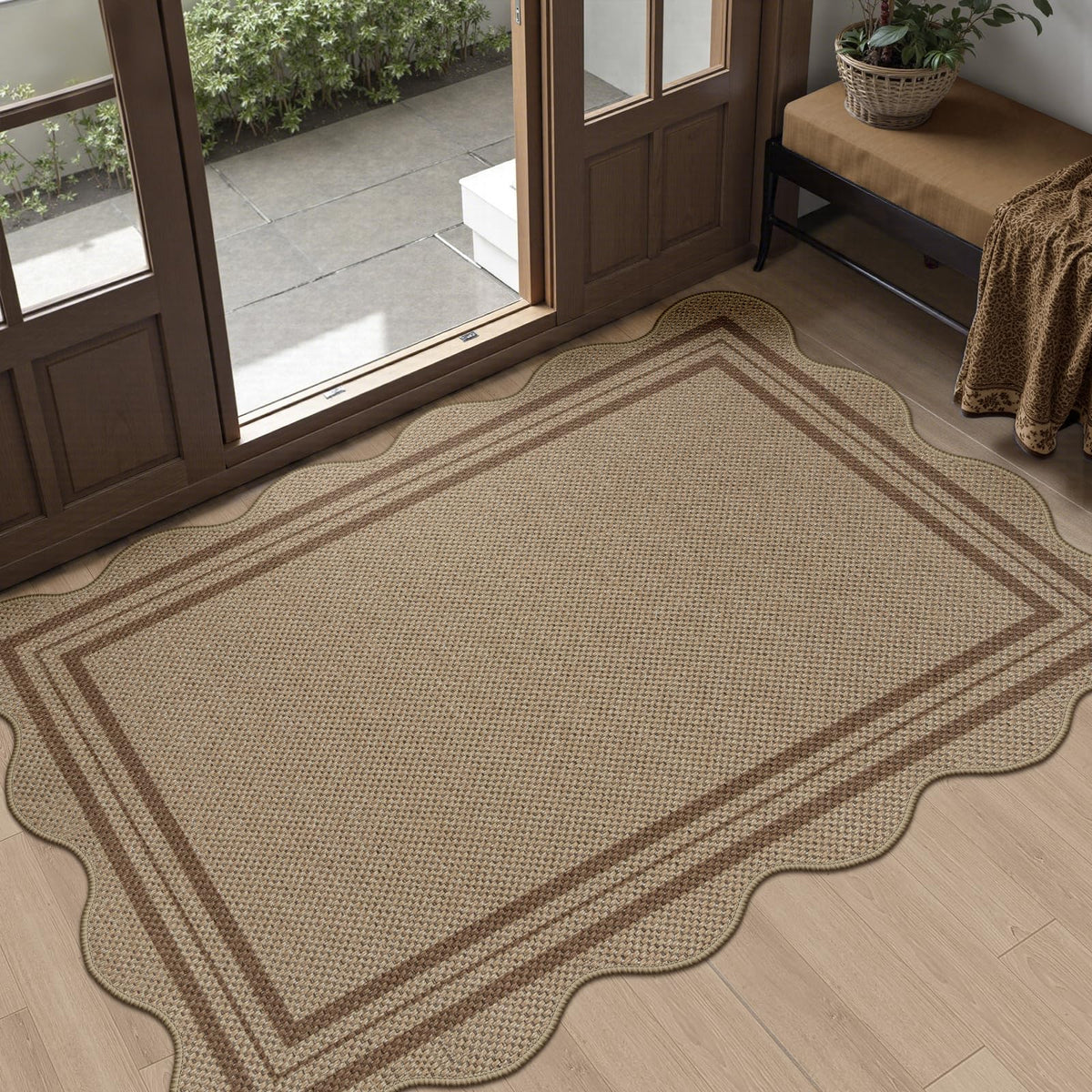 Easy Jute Black Entryway Rug, 2x3 Front Door Mat Washable Non Slip Small Kitchen Rug, Indoor Outdoor Farmhouse Scalloped Doormat for Porch Bathroom Doorway