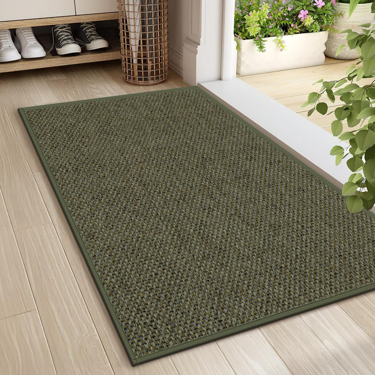 LEKEEPGO Door Mat 17"x29", Non Slip Washable Indoor Door Mat, Khaki