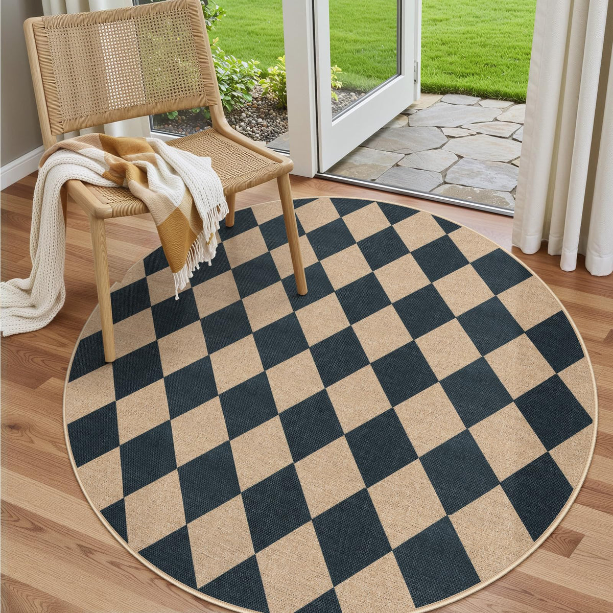 Lahome Checkered Easy Jute 3x5 Entryway Front Porch Rug, Black Diamond Indoor Outdoor Patio Layering Rug, Washable Farmhouse Neutral Non Slip Non Shedding Door Carpet for Backyard Blacony