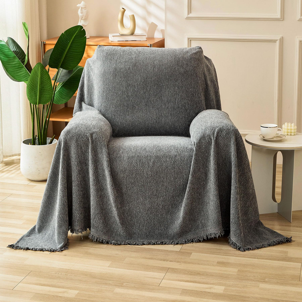 HAOMAIJIA Non Slip couch cover sofa covers for 3 cushion couch Washable sectional couch covers for Dogs pet Furniture Protector Couch Cover Blanket for Living Room (Off white, 91"x150")