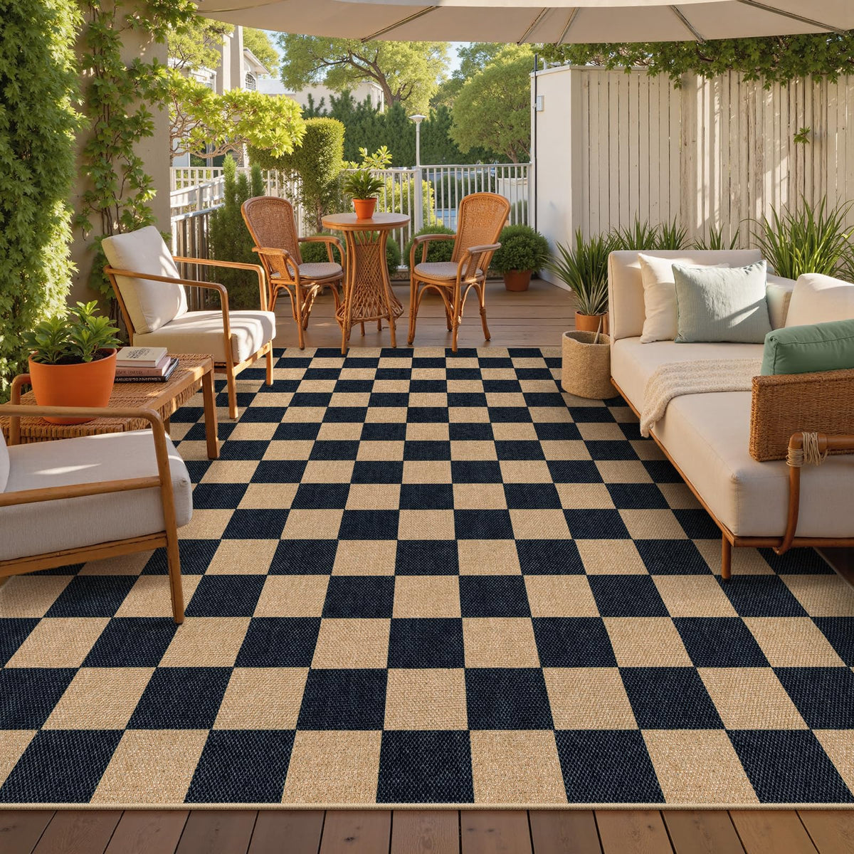 Lahome Checkered Easy Jute 3x5 Entryway Front Porch Rug, Black Diamond Indoor Outdoor Patio Layering Rug, Washable Farmhouse Neutral Non Slip Non Shedding Door Carpet for Backyard Blacony