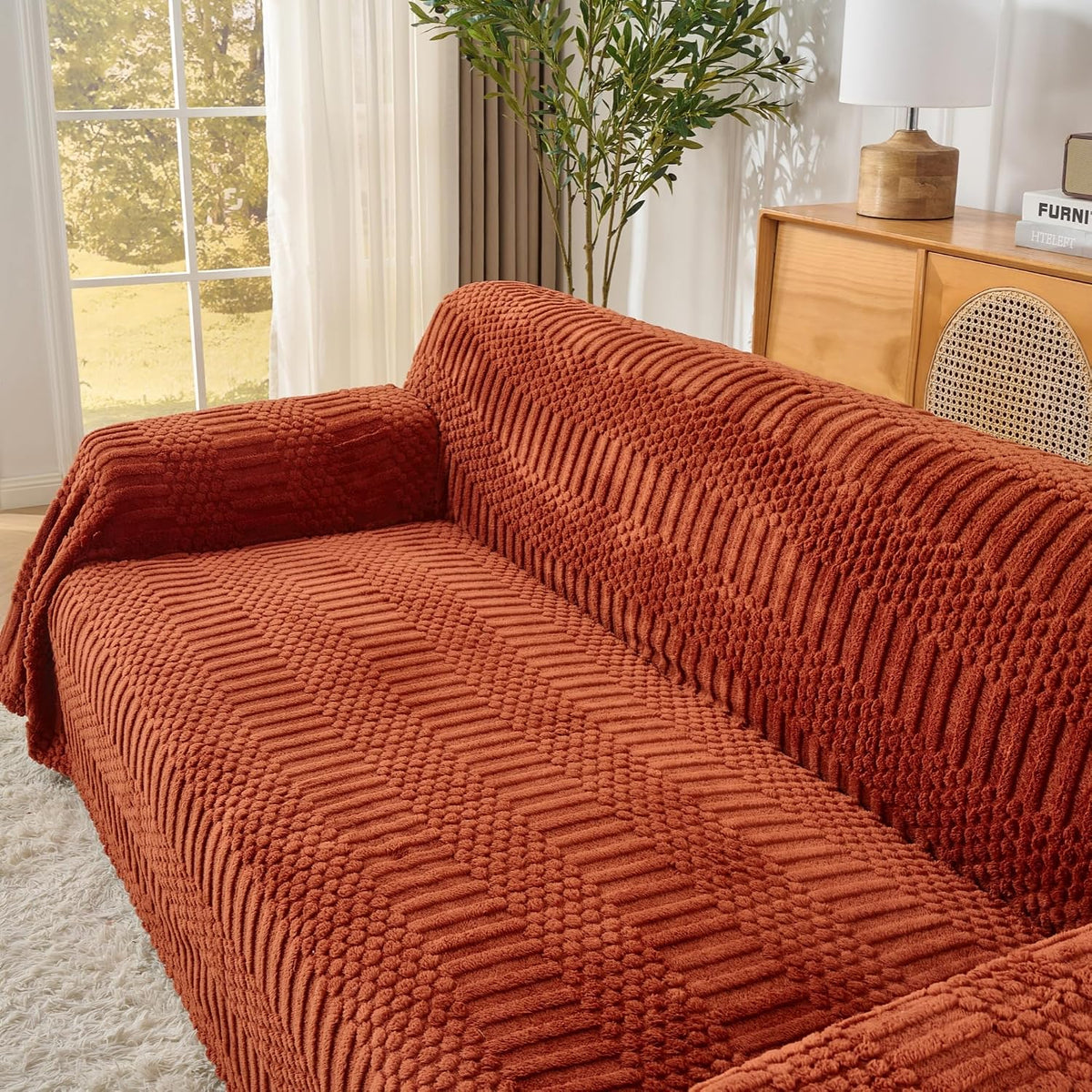 Fuzzy Hobo Couch Cover for Sectional Sofa, Sofa Slipcover for 2 Cushion Couch, 71"x118" Caramel Non-Slip Washable Loveseat Cover, Sofa Protector for Dogs