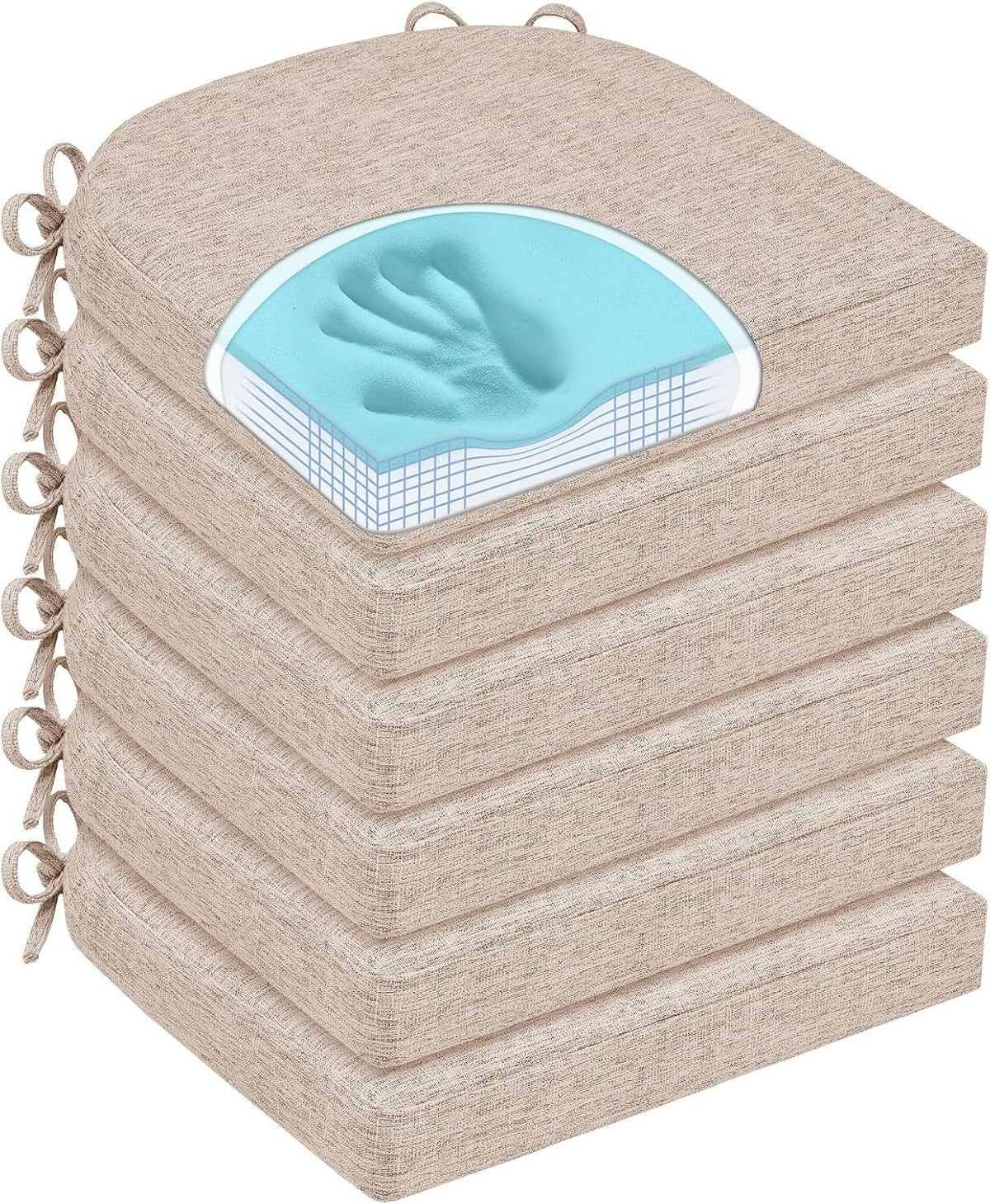 Chair Cushions for Dining Chairs, Non Slip Chair Pads with Ties and Washable Covers, Memory Foam Kitchen Chair Cushions Set of 4, 16"X16"X2.5", Brown
