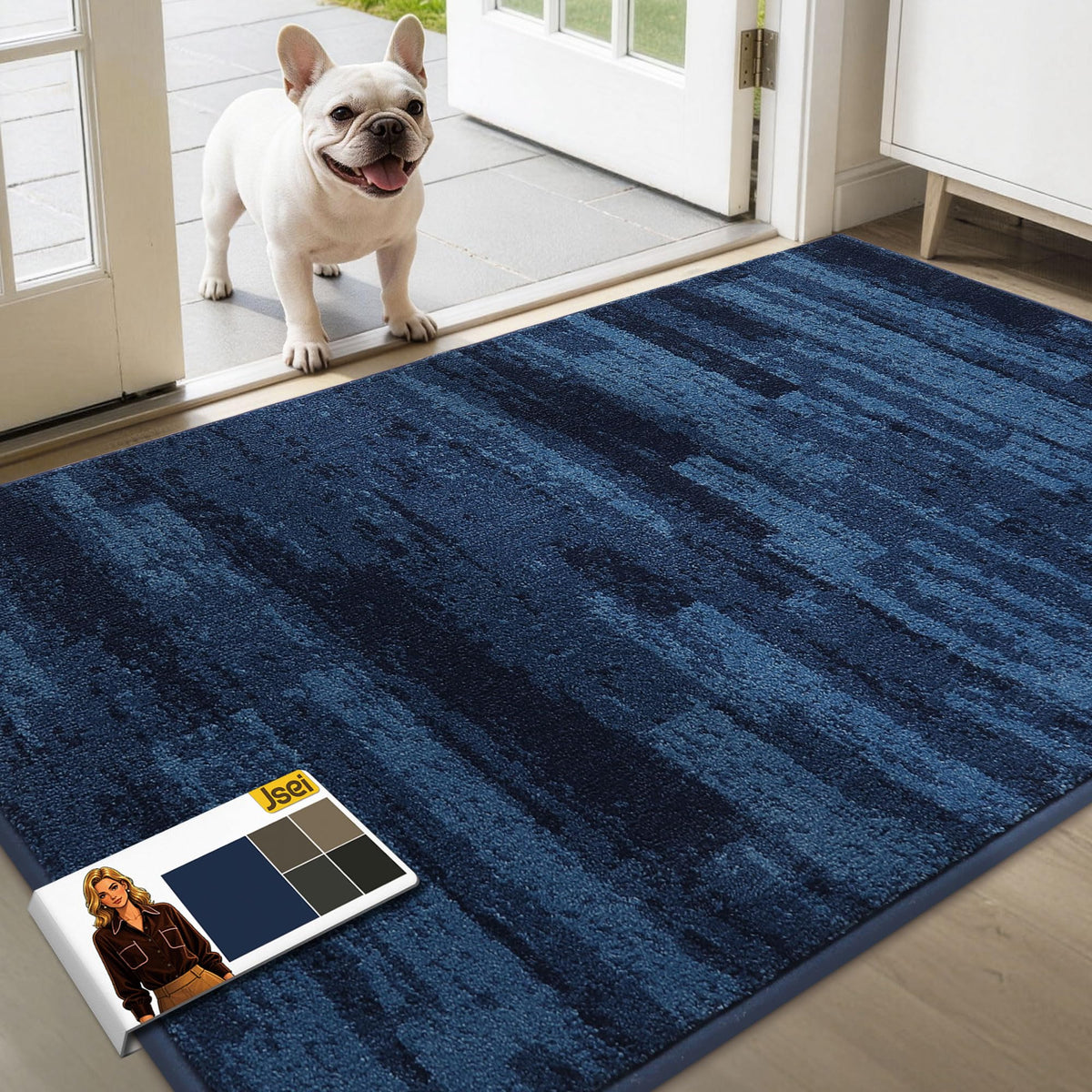 JSEI Dirt Trapper Door Mat 20"x32", Non-Slip Doormat, Blue