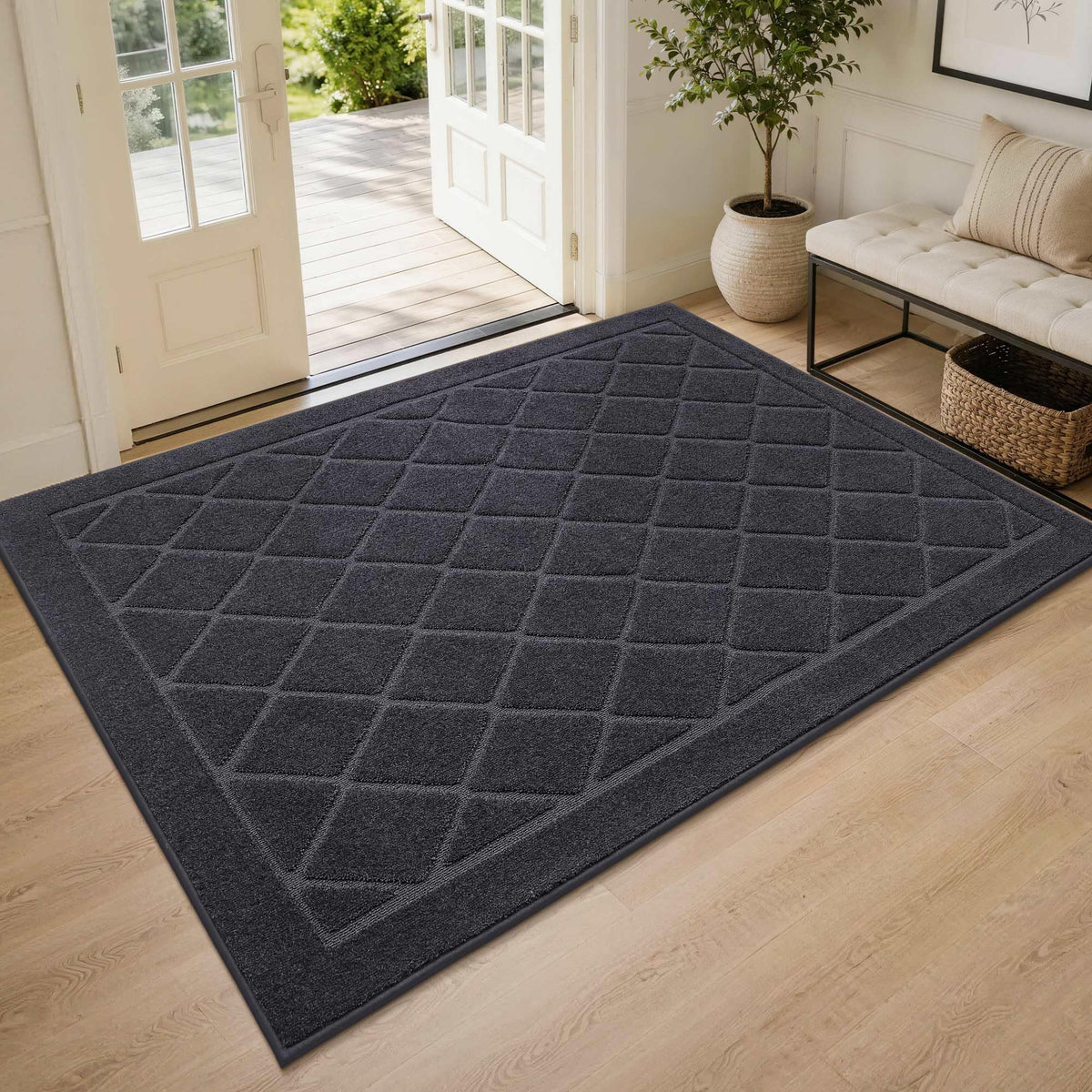 BEQHAUSE Dirt Trapper Door Mat 20" x 32", Doormat Non-Slip, Navy Blue
