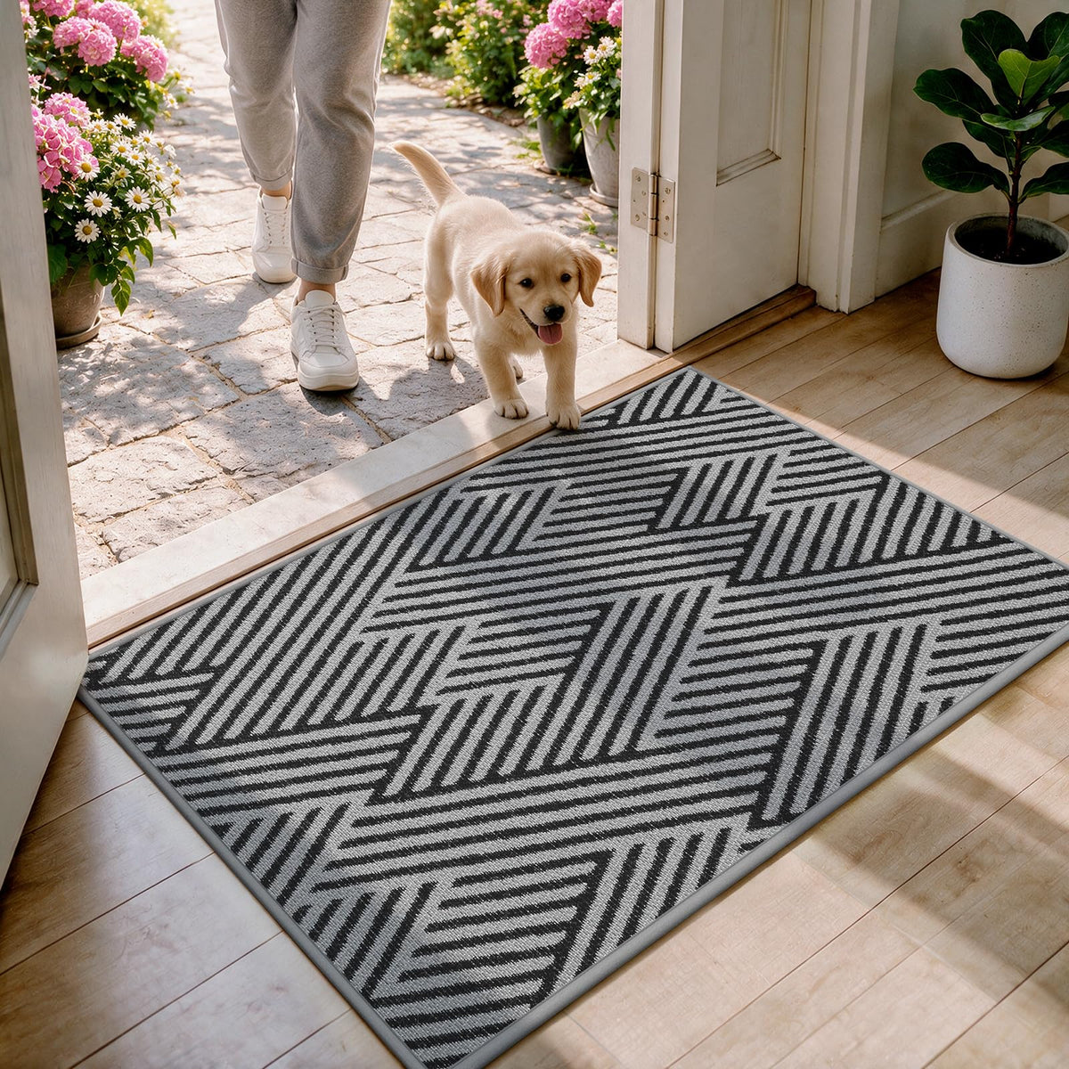 Front Door Mat Indoor Outside Entrance Non-Slip Mats Brown 17"x30"