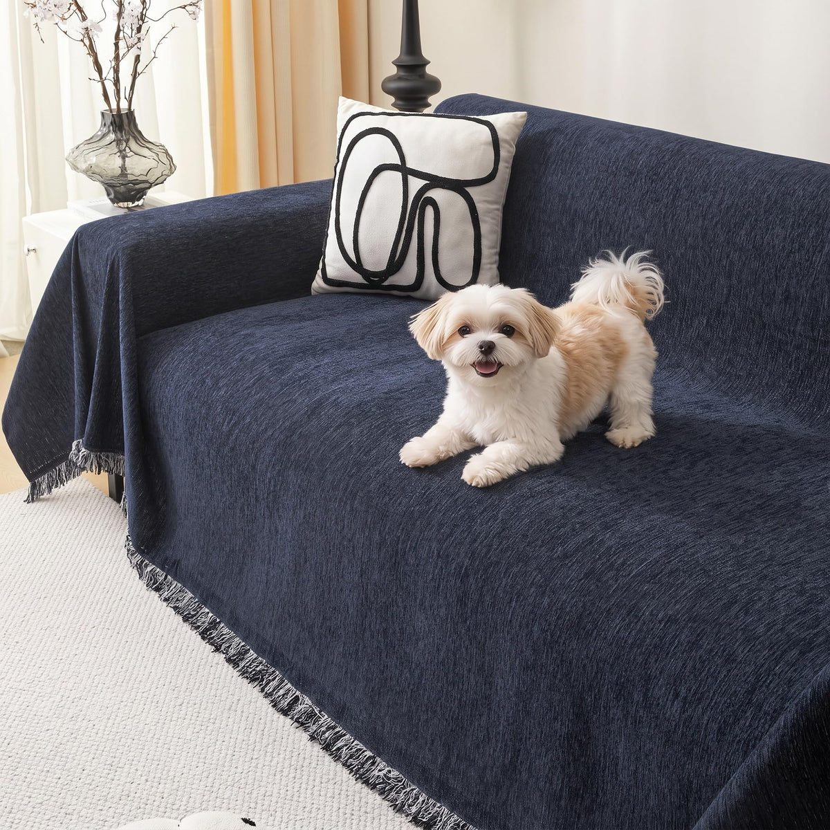 MEETSKY Couch Covers for Dogs, Washable Couch Covers, Pet Sofa Covers for 3 Cushion Couch, Chenille Thick Sectional Couch Cover Blanket Modern Furniture Protector Covers, 91" x 134", Dark Grey