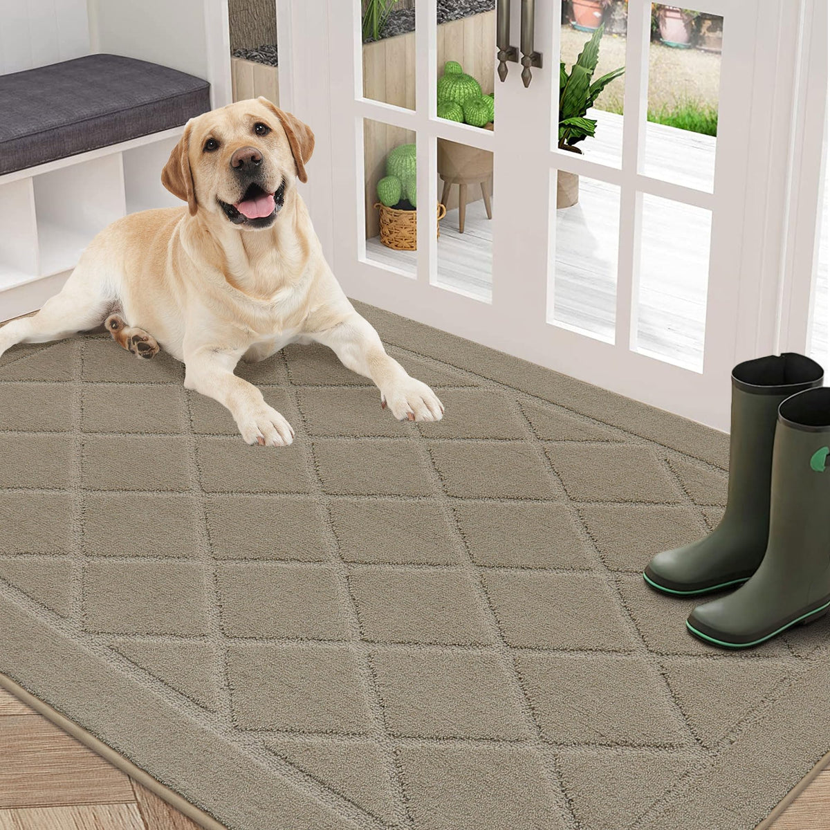 BEQHAUSE Dirt Trapper Door Mat 24" x 36", Doormat Non-Slip, Dark Grey