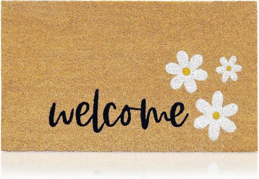 Coir Welcome Mat, Non-Slip, Welcome Daisies, 17 x 29 in