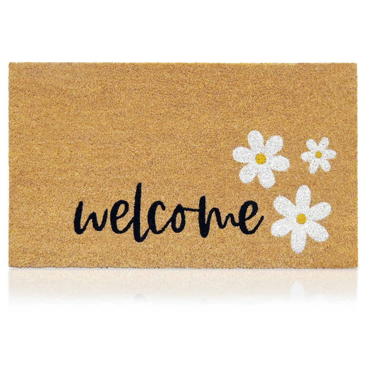 Coir Welcome Mat, Non-Slip, Welcome Daisy, 17 x 29 in