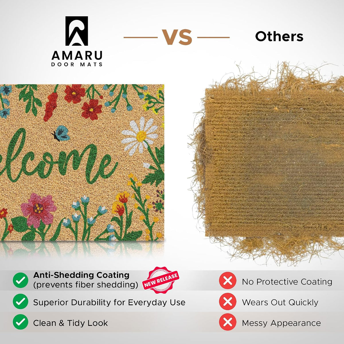 Coir Welcome Mat, Non-Slip, Floral, 17 x 29 in