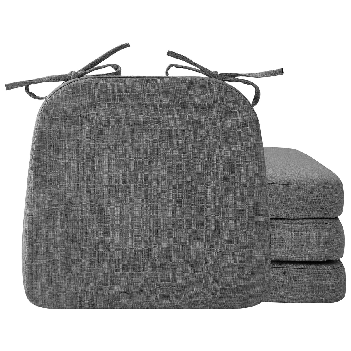 Ruqmuis Chair Cushions for Dining Chairs, 2" Thick Seat Cushions for Kitchen Chairs, D-Shaped Chair Pads with Washable Cover, Ties and Non Slip Backing, 17'' x 16'', Set of 4, Beige