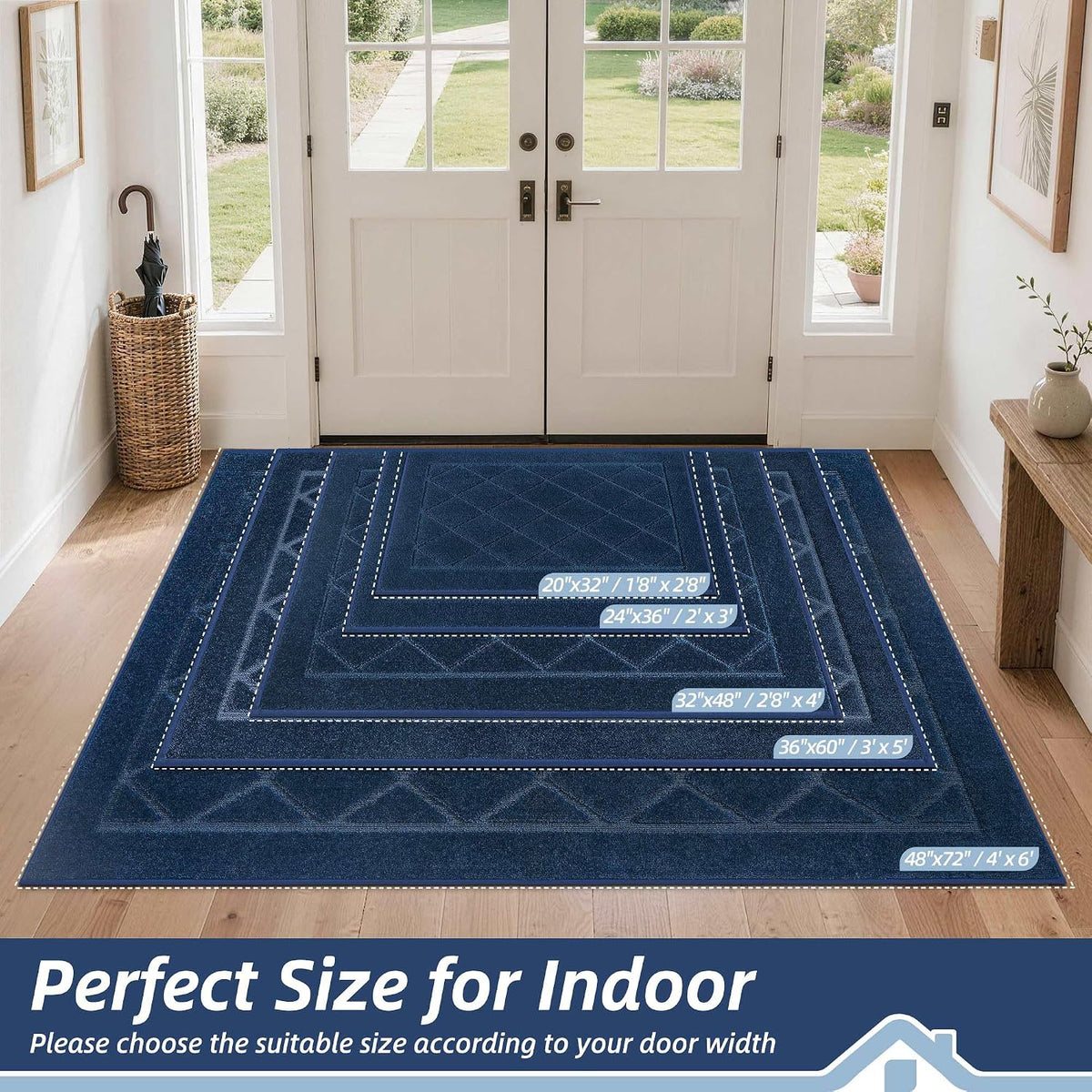 BEQHAUSE Dirt Trapper Door Mat 20" x 32", Doormat Non-Slip, Navy Blue