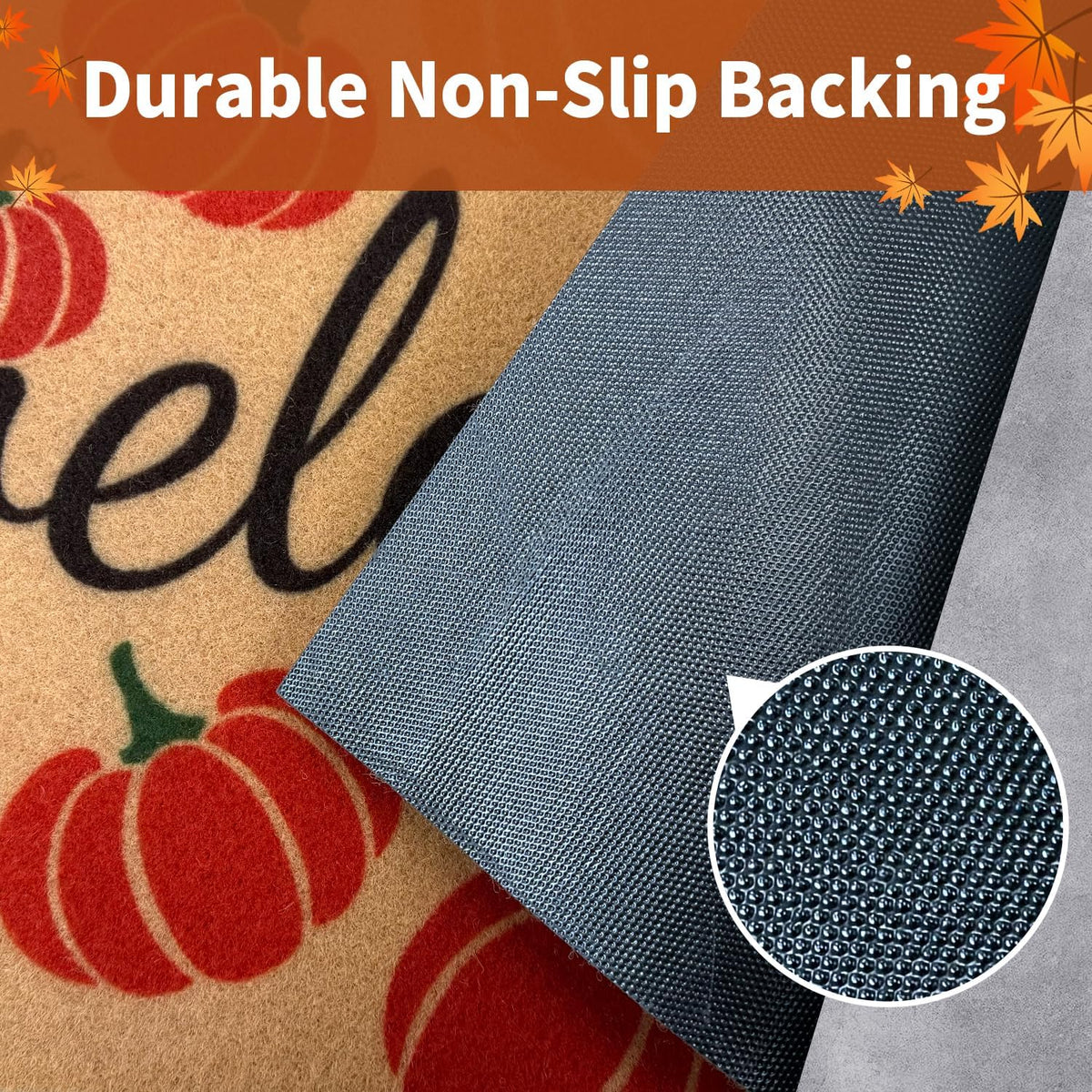 Fall Door Mat, Non Slip Front Porch Pumpkin Welcome Mat 17"x30"