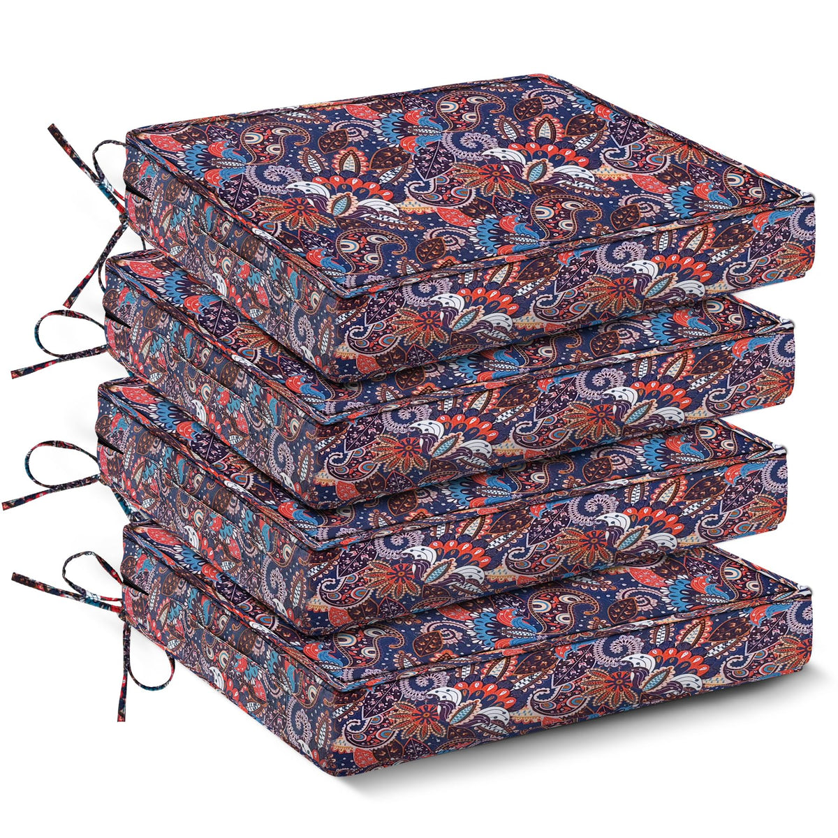 IPYNBAP Outdoor Chair Cushions Set of 4 -Waterproof Outdoor Seat Cushions for Patio Furniture, Patio Chair Cushion with Handle and Ties, Square Out Door Chair Pads,19" x 19" x 3", Navy Blue