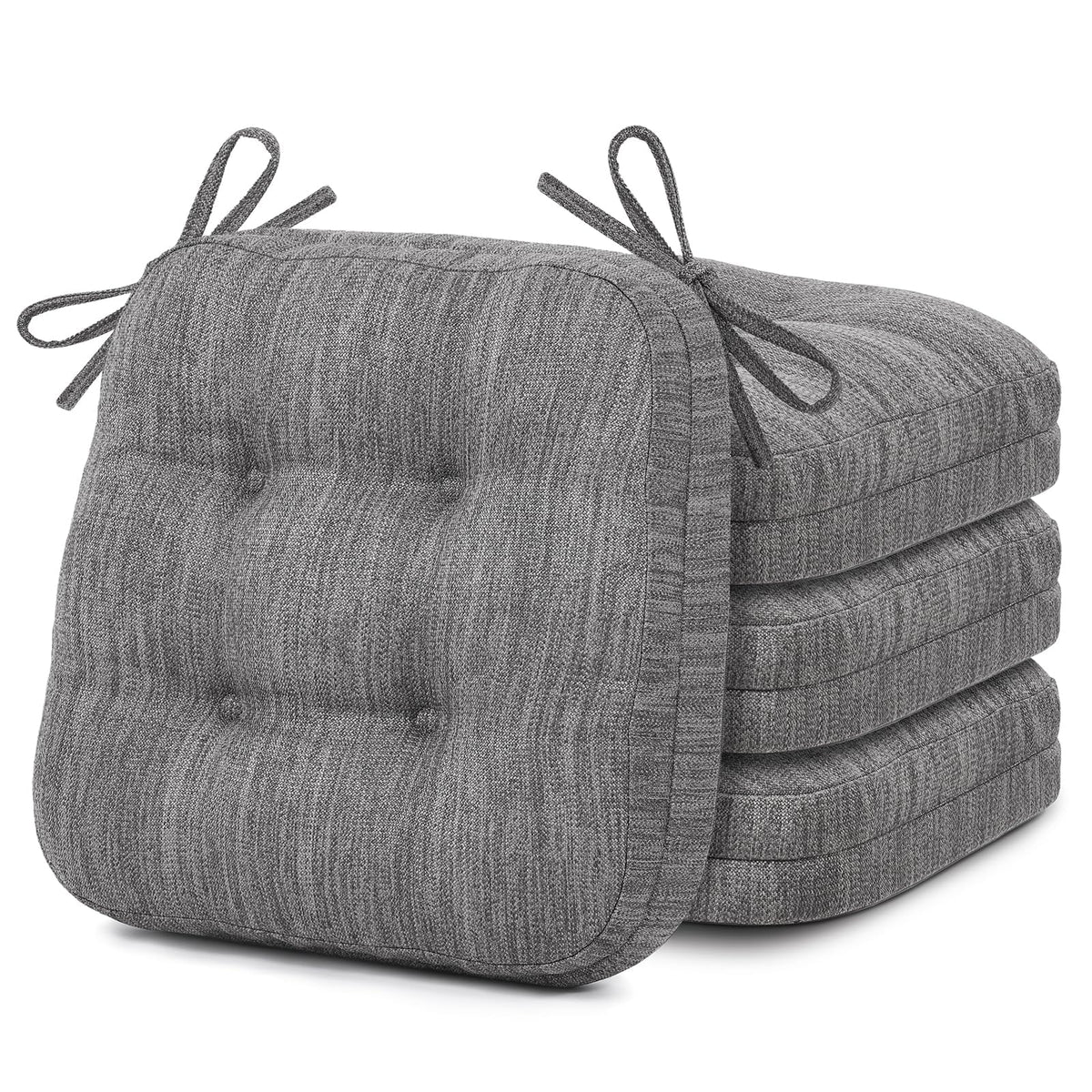 Shinnwa Dining Chair Cushions Set of 6, Dual-Layer Memory Foam Kitchen Chair Cushions, Patented Design Seat Pads with Ties, 16.5 x 16.5 x 3.5in, 6 Pack, Beige