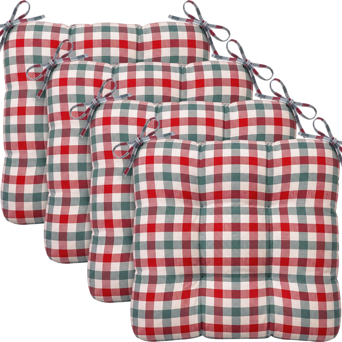 Geetery 4 Pack Chair Cushions, 16" x 15",Khaki and White,Plaid