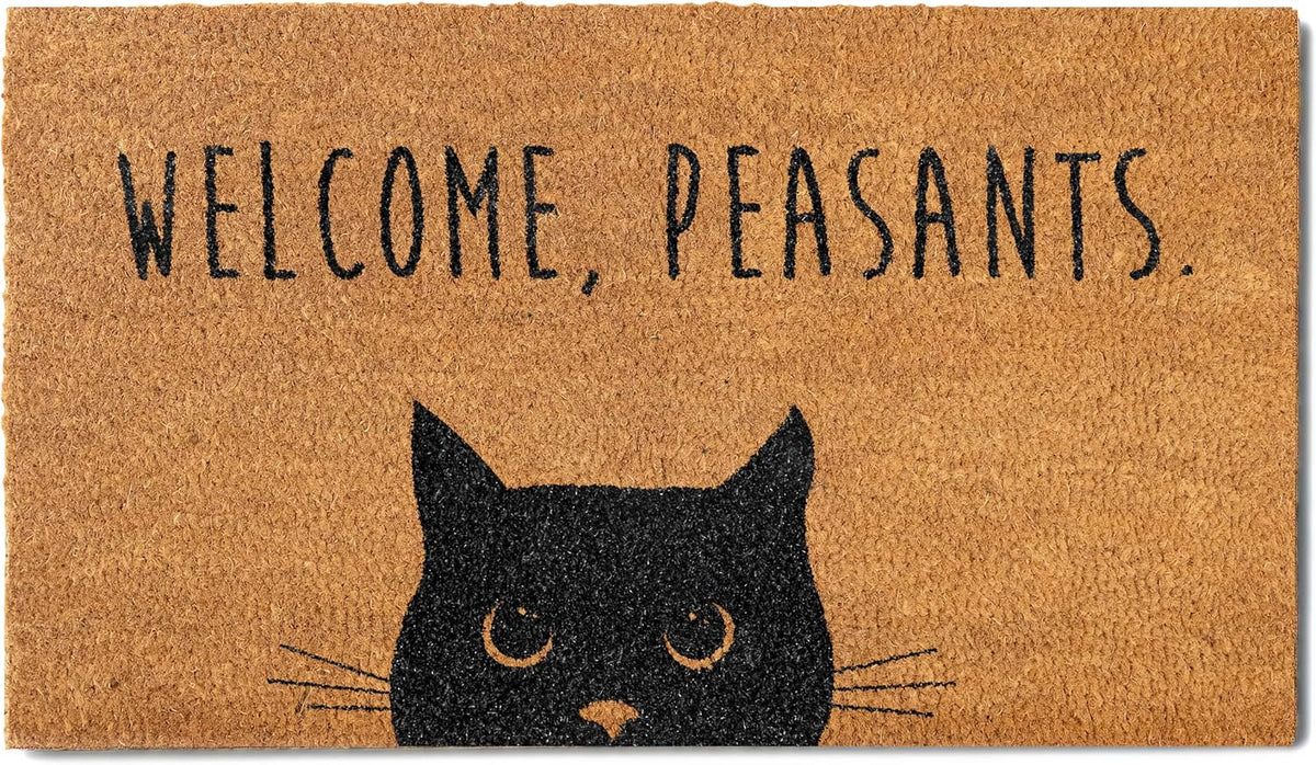 Welcome Peasants Black Cat Doormat Porch 30x17 Inch, Funny Welcome Mat