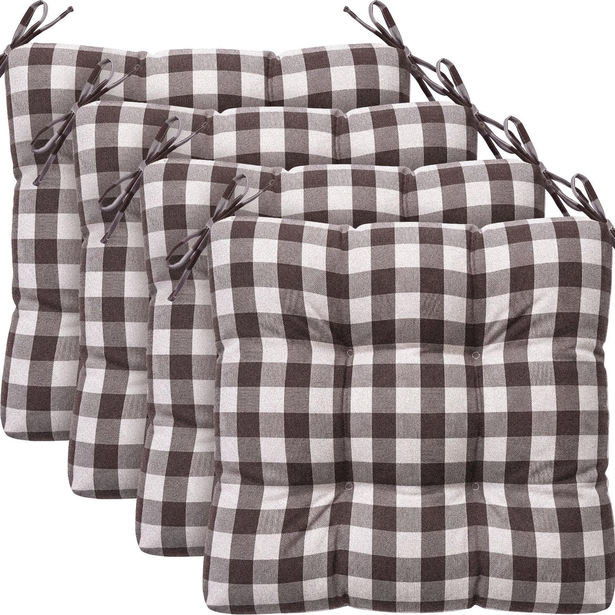 Geetery 4 Pack Chair Cushions, 16" x 15",Khaki and White,Plaid