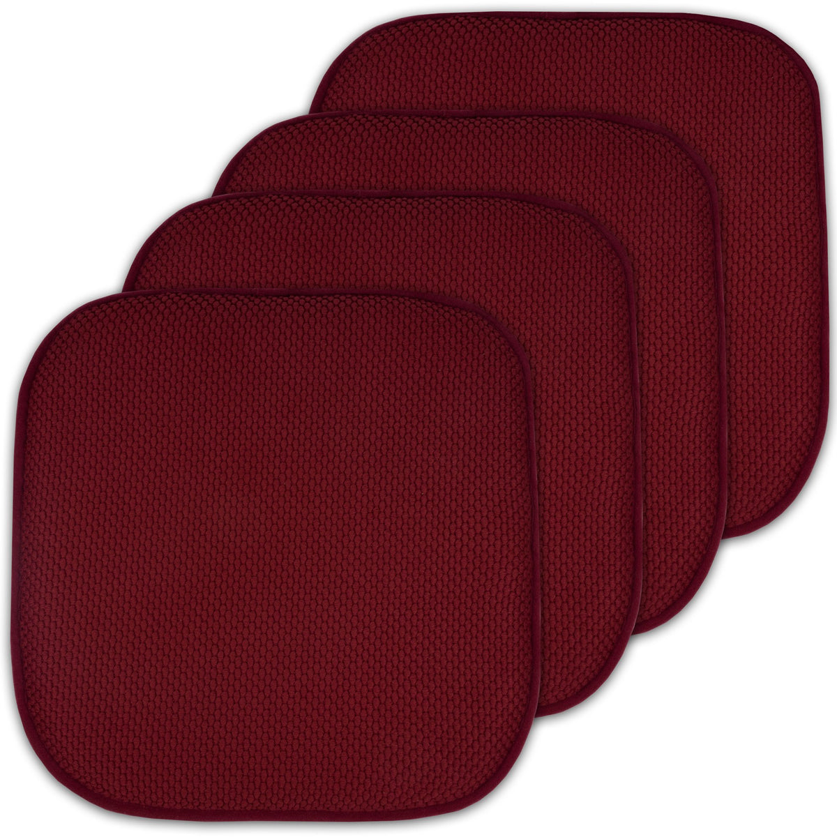 Sweet Home Collection Chair Cushion Memory Foam Pads Honeycomb Pattern Slip Non Skid Rubber Back Rounded Square 16" x 16" Seat Cover, 4 Pack, Alexis Chocolate