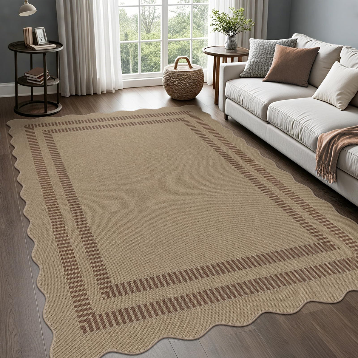 Easy Jute Black Entryway Rug, 2x3 Front Door Mat Washable Non Slip Small Kitchen Rug, Indoor Outdoor Farmhouse Scalloped Doormat for Porch Bathroom Doorway