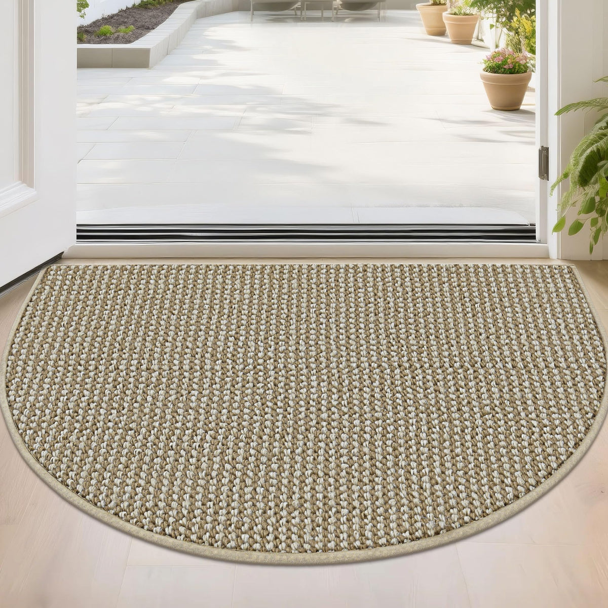 BEQHAUSE Dirt Trapper Door Mat 17" x 30" Half Circle Non Slip Rugs, Taupe