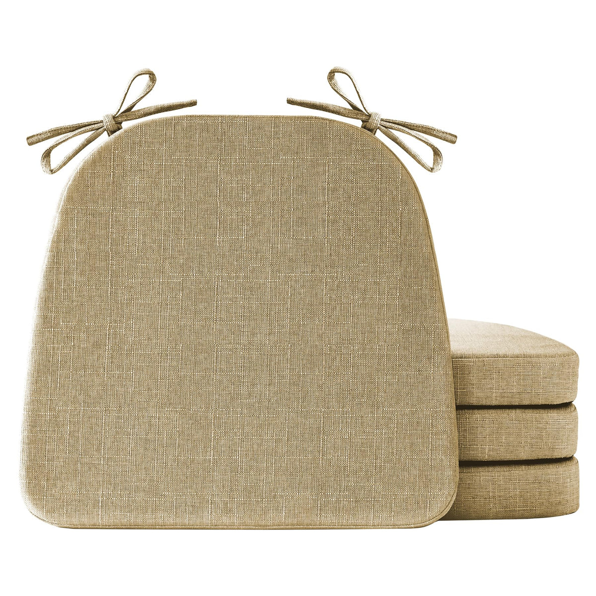 IASEAHK Chair Cushions for Dining Chairs Set of 4, Non Slip Kitchen Chair Pads, 17" x 16" x 2", Indoor Dining Chair Cushions with Ties, D-Shaped Seat Cushions for Kitchen Chairs, Beige