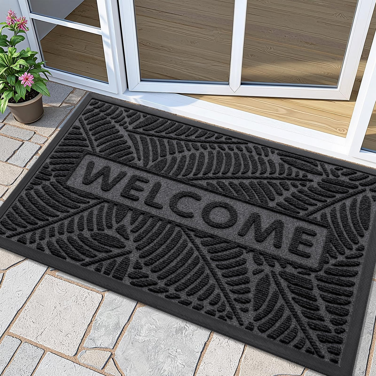 Smiry Welcome Front Door Mat for Outdoor Indoor 29.5x17, All-Season Doormat