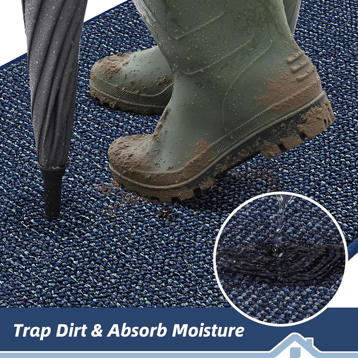 BEQHAUSE Dirt Trapper Door Mat 20" x 32", Non-Slip Washable Doormats, Blue