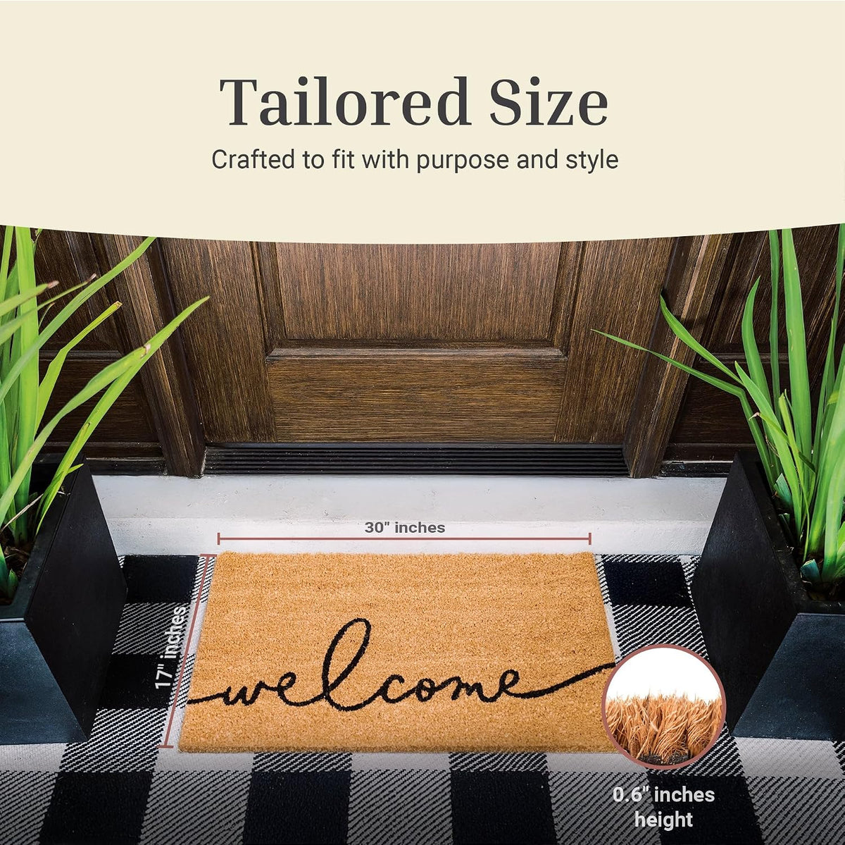THEODORE MAGNUS Welcome Mat - Aesthetic Script, Non-Slip, Tufted - 17x30