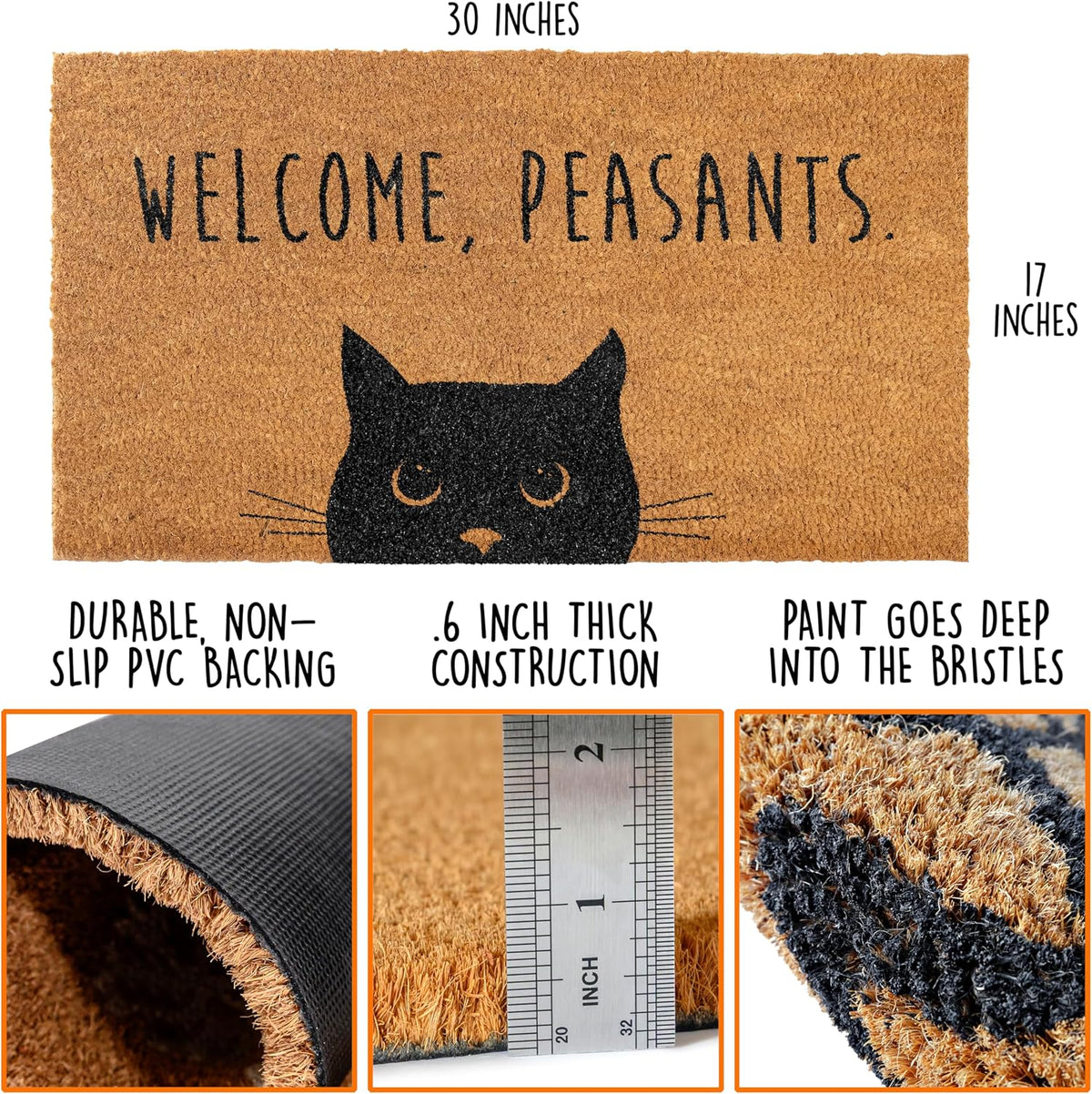 Welcome Peasants Black Cat Doormat Porch 30x17 Inch, Funny Welcome Mat