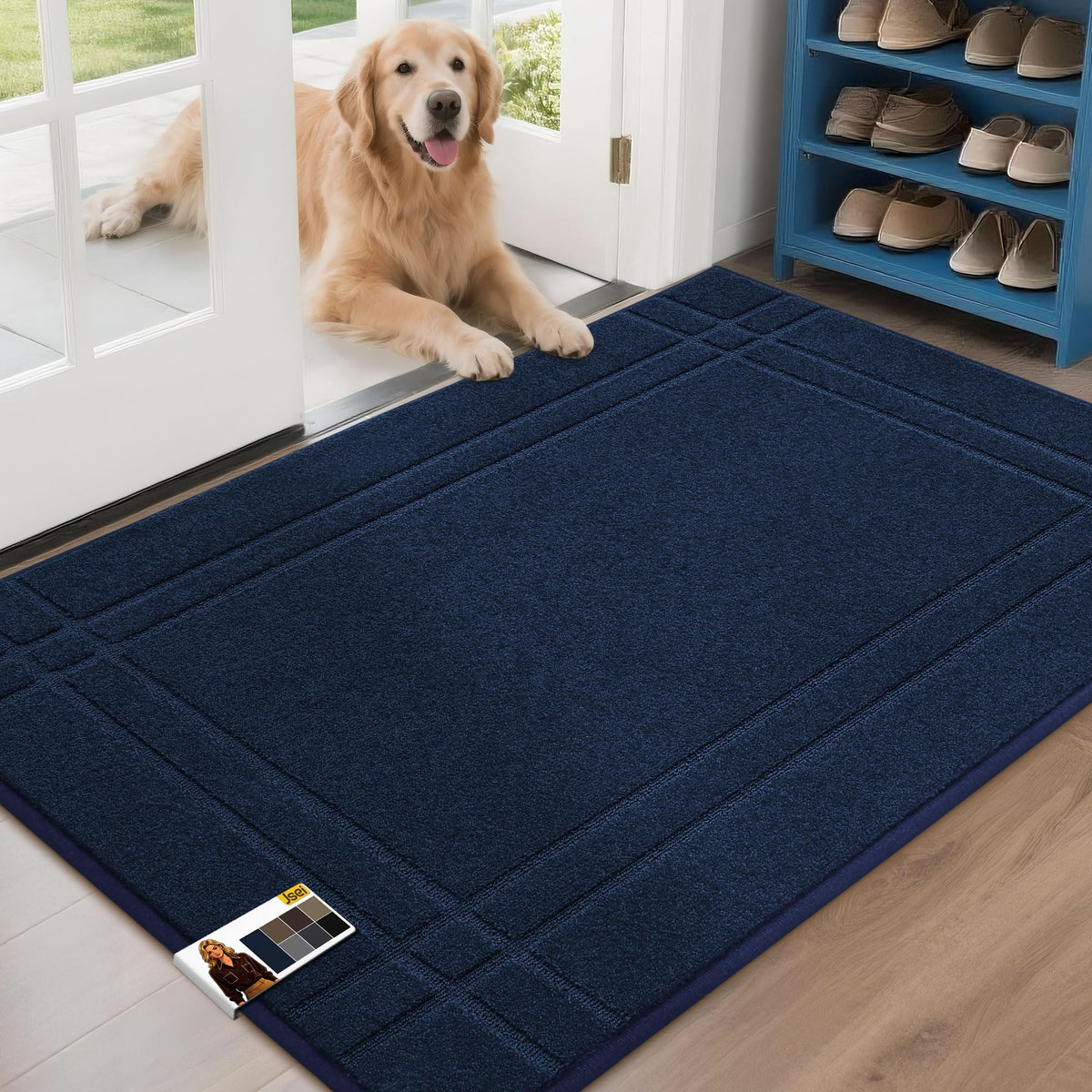 JSEI Door Mat for Entrance 20"x32", Dirt Trapper Doormat, Black