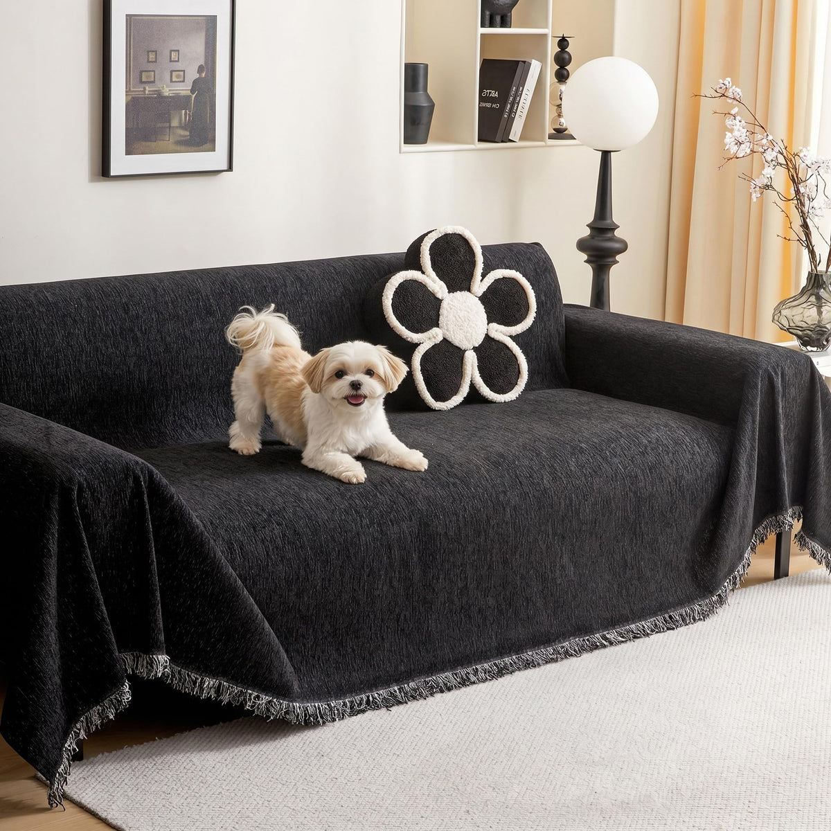 MEETSKY Couch Covers for Dogs, Washable Couch Covers, Pet Sofa Covers for 3 Cushion Couch, Chenille Thick Sectional Couch Cover Blanket Modern Furniture Protector Covers, 91" x 134", Dark Grey