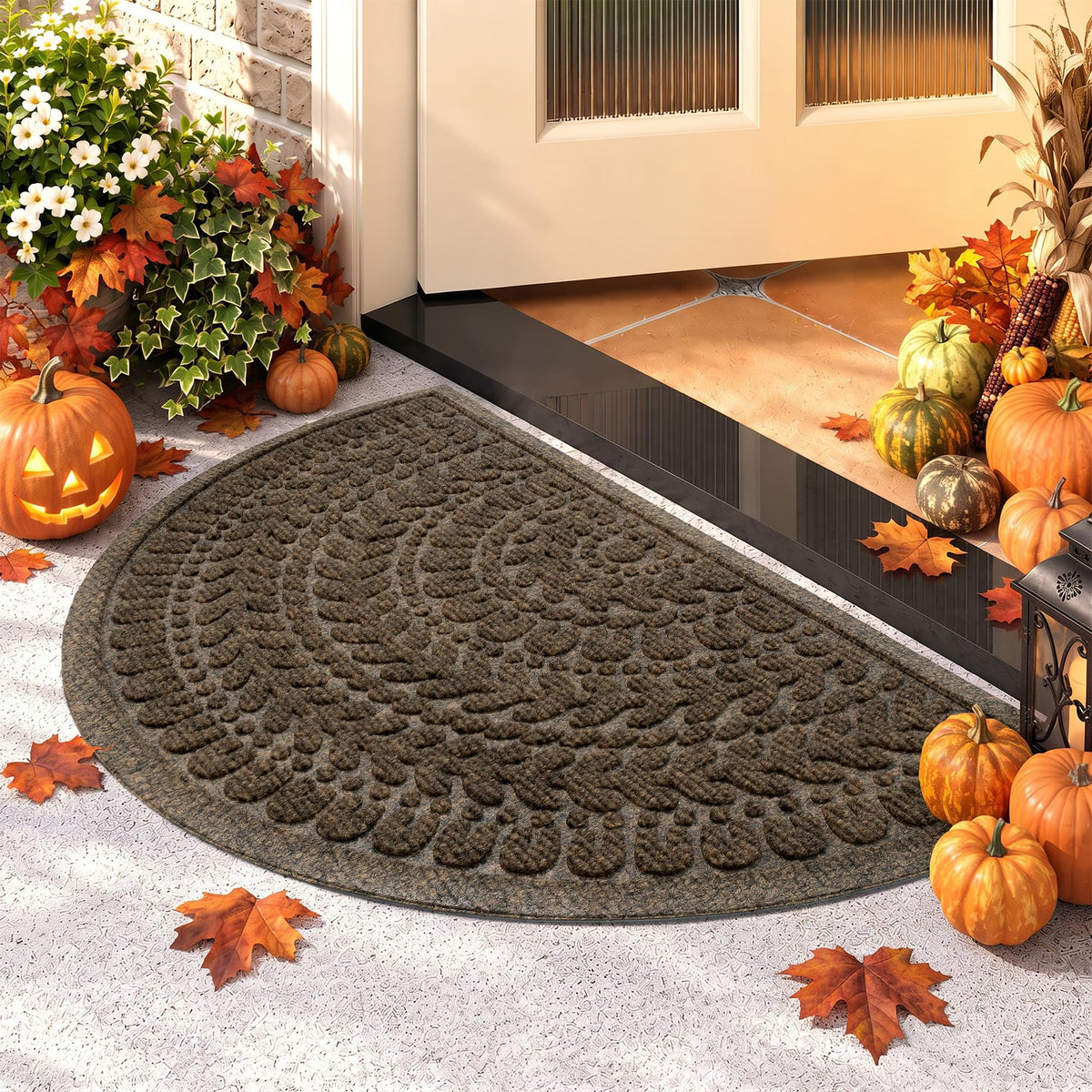 RORA Half Circle Door Mat Front Door Mat Outside Entrance Welcome Mat 17x30