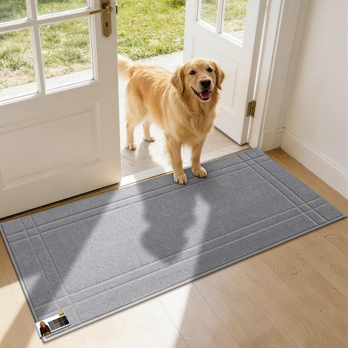 JSEI Door Mat for Entrance 20"x32", Dirt Trapper Doormat, Black