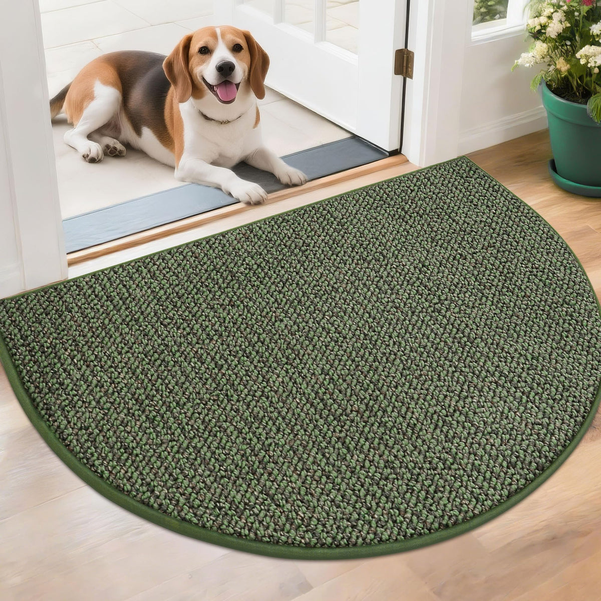 BEQHAUSE Dirt Trapper Door Mat 17" x 30" Half Circle Non Slip Rugs, Taupe