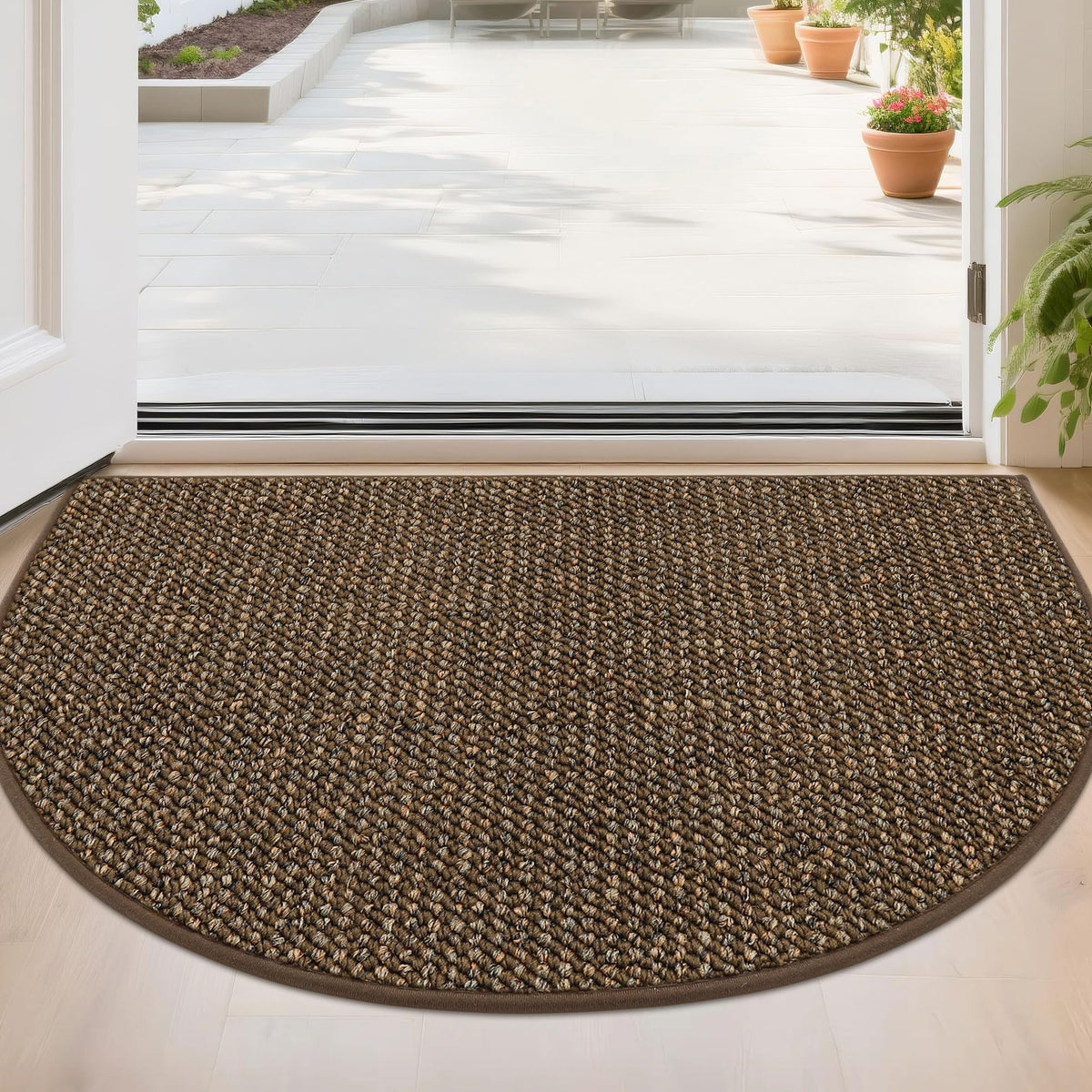 BEQHAUSE Dirt Trapper Door Mat 17" x 30" Half Circle Non Slip Rugs, Taupe