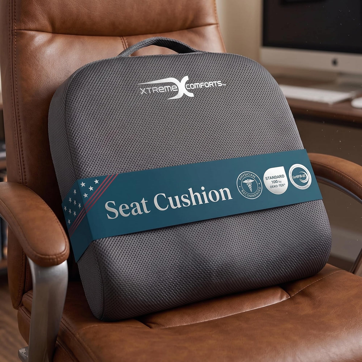 Xtreme Comforts Seat Cushions | Office Chair Cushions for Desk, Car, Wheelchair| Ergonomic Memory Foam Seat Cushion for Support & Comfort | Helps Improve Sitting Posture for Work & Body Relief (1 Pc)