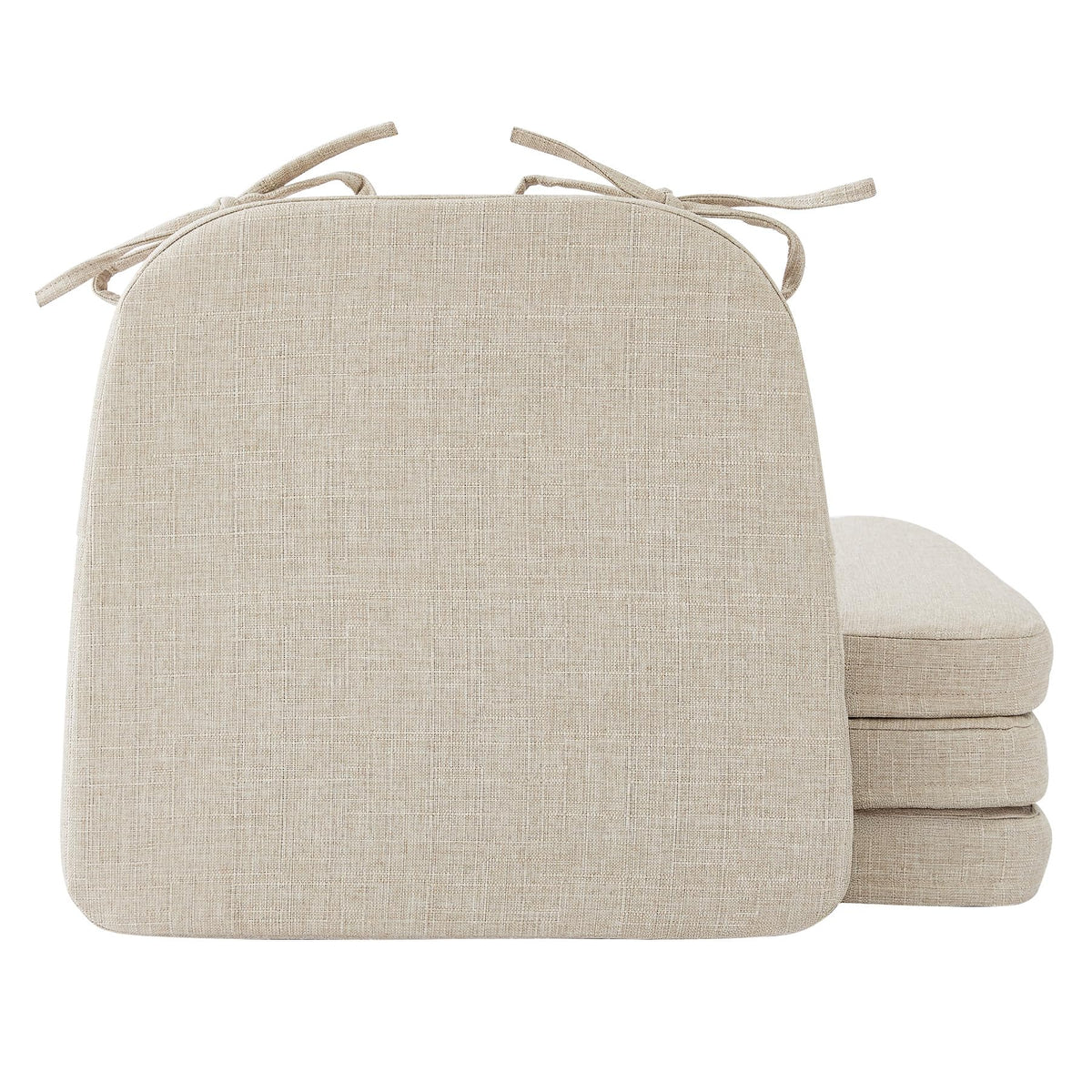 Ruqmuis Chair Cushions for Dining Chairs, 2" Thick Seat Cushions for Kitchen Chairs, D-Shaped Chair Pads with Washable Cover, Ties and Non Slip Backing, 17'' x 16'', Set of 4, Beige
