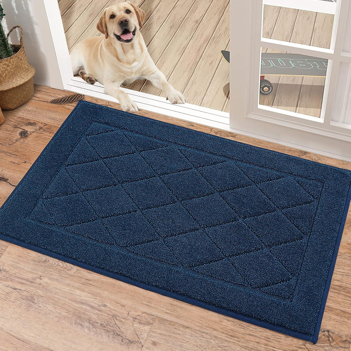 BEQHAUSE Dirt Trapper Door Mat 20" x 32", Doormat Non-Slip, Navy Blue