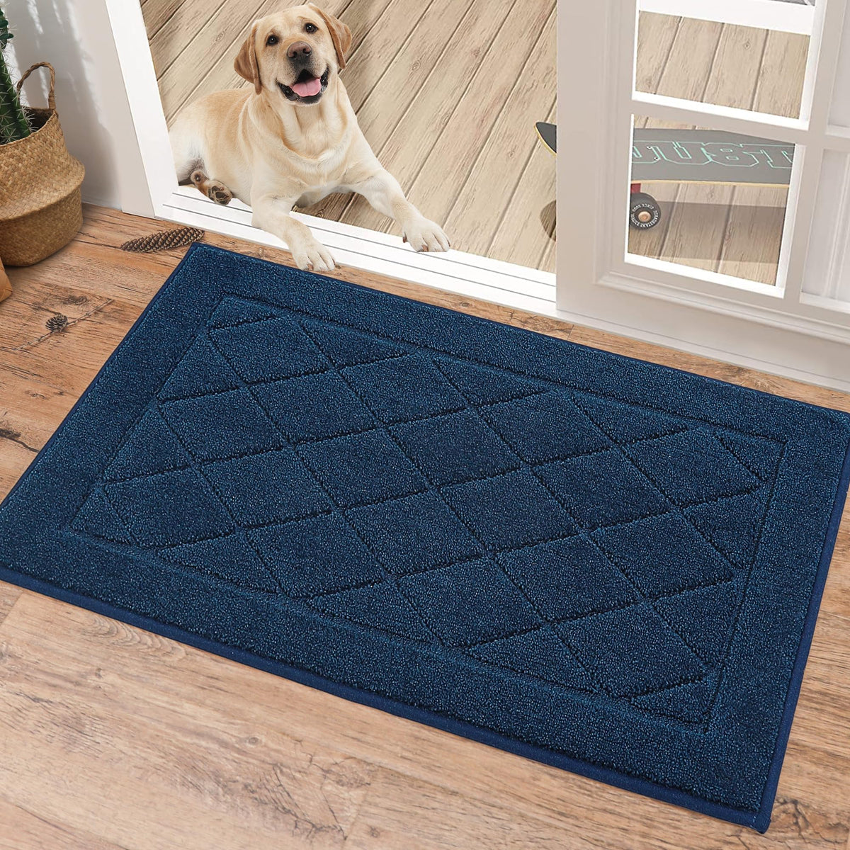 BEQHAUSE Dirt Trapper Door Mat 20" x 32", Doormat Non-Slip, Navy Blue