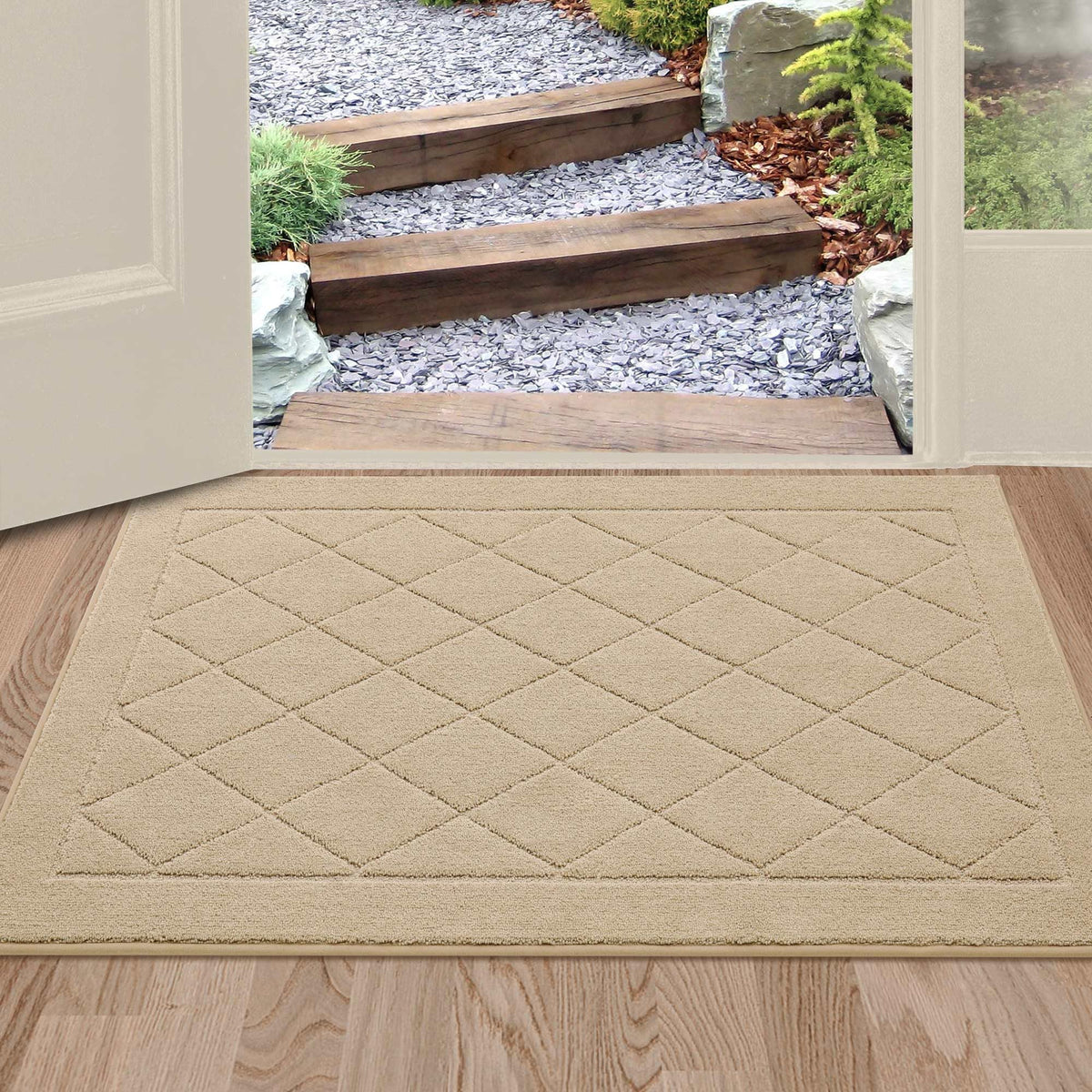 BEQHAUSE Dirt Trapper Door Mat 20" x 32", Doormat Non-Slip, Navy Blue