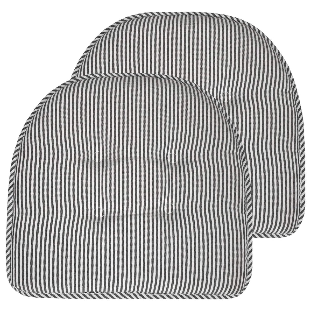 Sweet Home Collection Chair Cushion Memory Foam Pads Tufted Slip Non Skid Rubber Back U-Shaped 17" x 16" Seat Cover, 6 Pack, Checkered Taupe/White