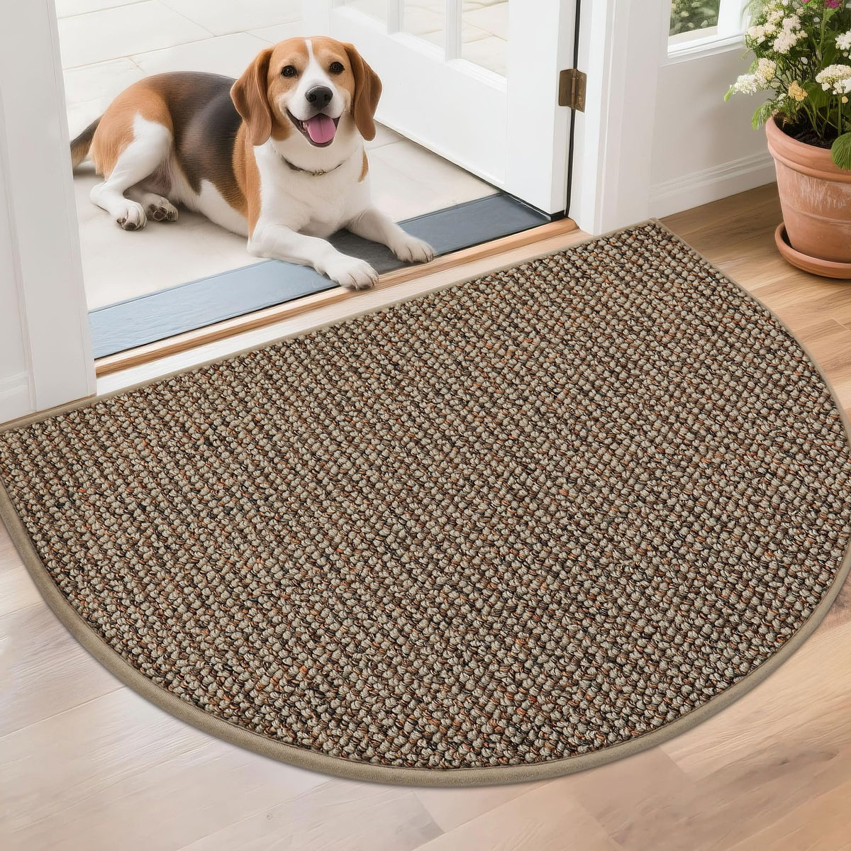 BEQHAUSE Dirt Trapper Door Mat 17" x 30" Half Circle Non Slip Rugs, Taupe
