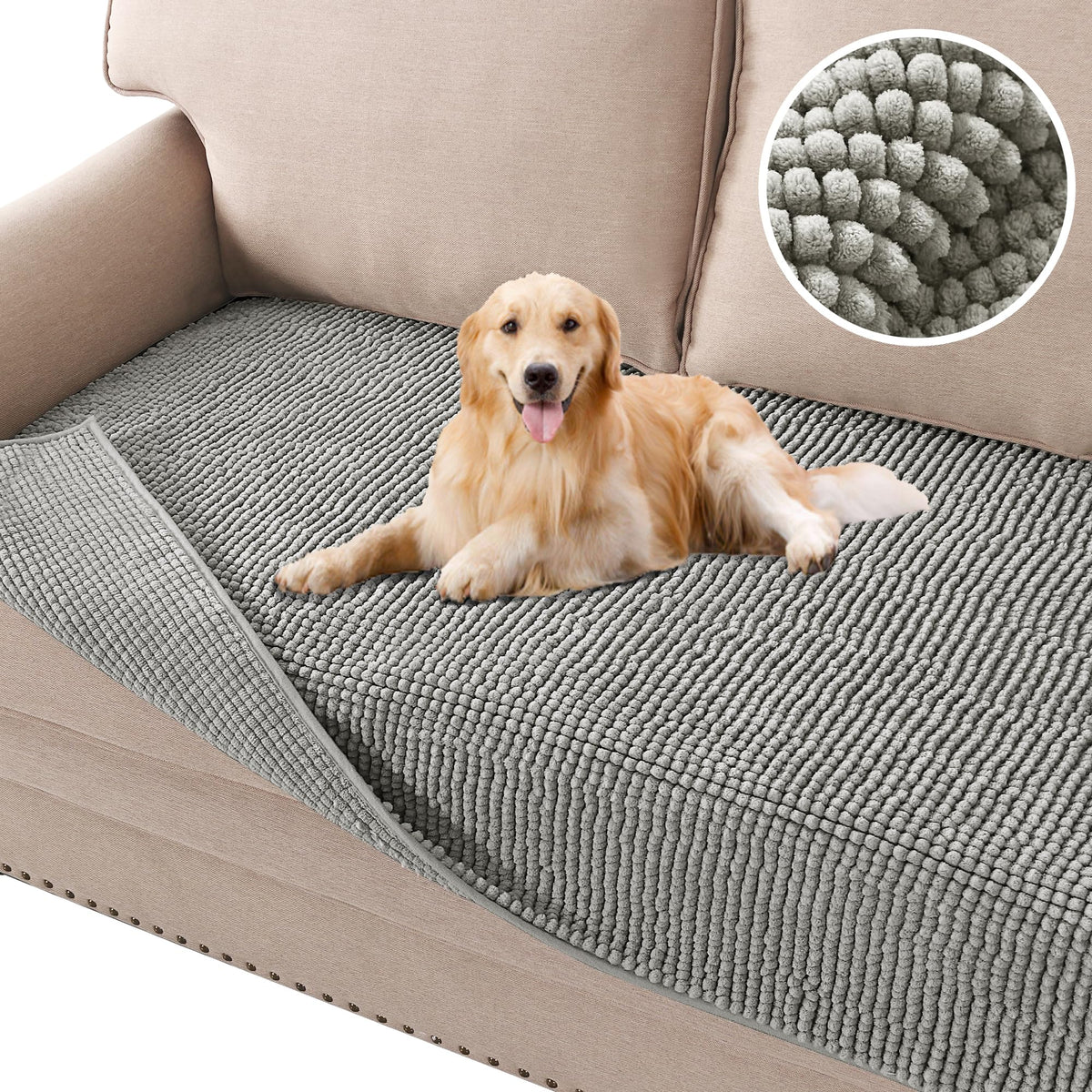 H.VERSAILTEX Plush Chenille Dog Bed Cover Thick Soft Sofa Cover for 3 Cushion Couch Anti Slip Couch Cover Furniture Protector for Dog, Pet, Cat (35" x 82", Ivory)