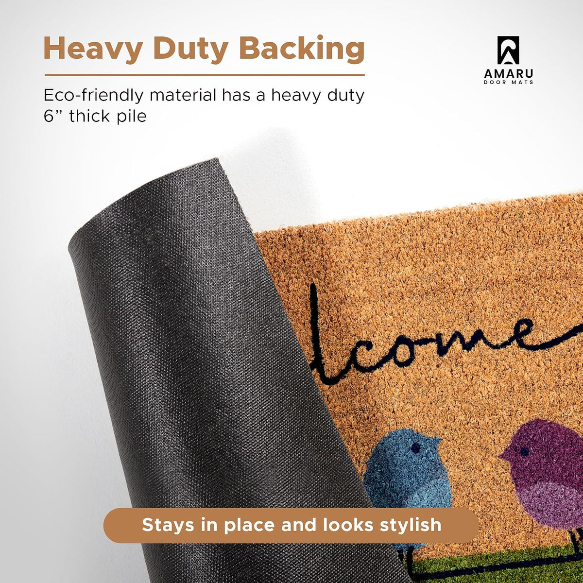 Coir Welcome Mat, Non-Slip, Colorful Birds, 17 x 29 in