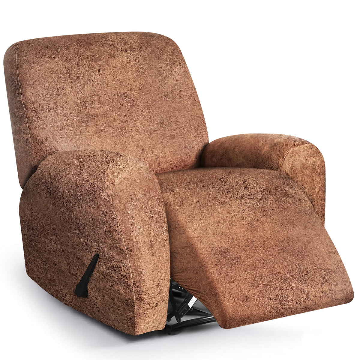 ANARACHON Leather Look Recliner Couch Cover, 8-Pieces Stretch Recliner Sofa Covers, Soft Reclining Slipcover, Washable Furniture Protector for Pets (3 Seater, Brown)