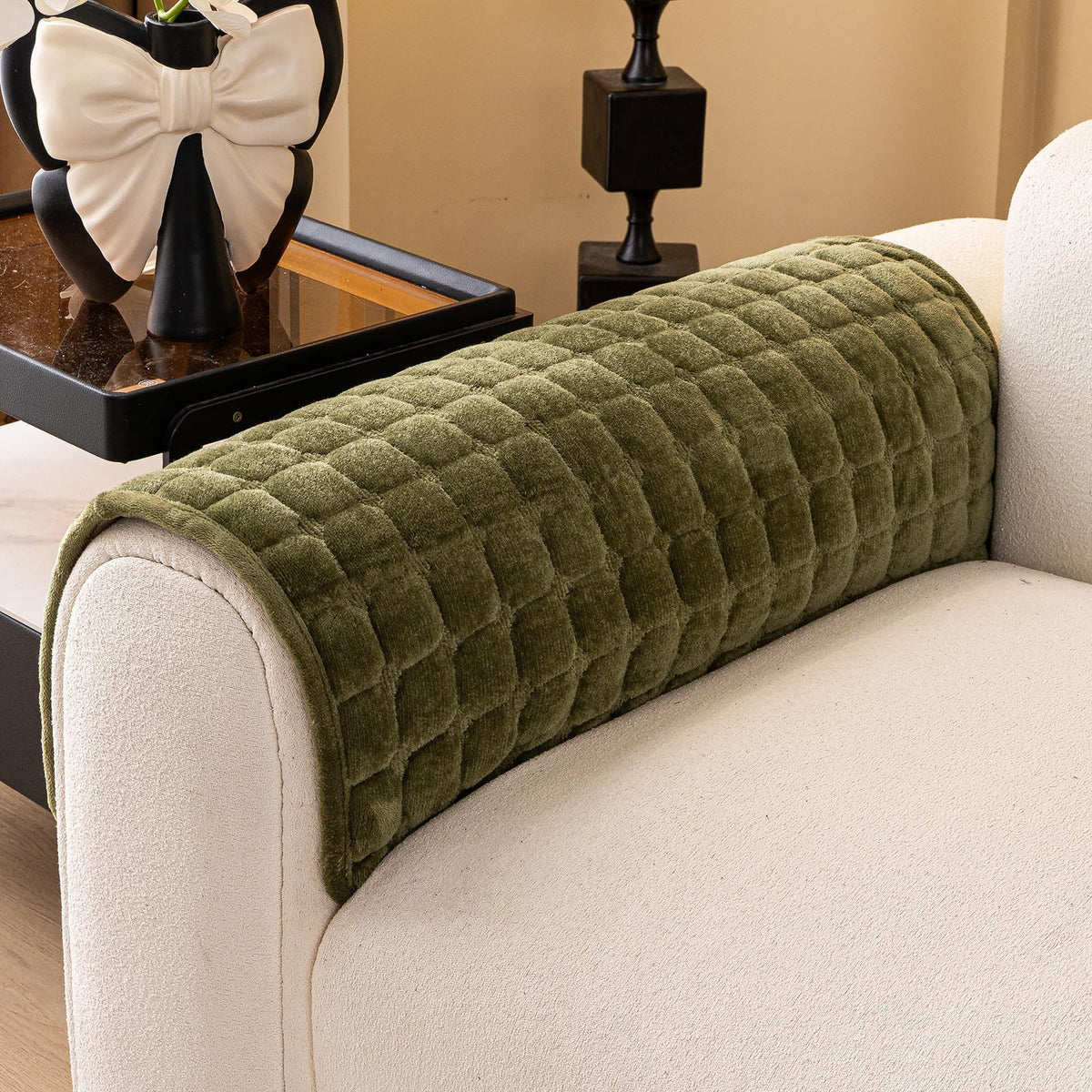 Velvet Sectional Couch Cover for 2-3 Seat, Khaki, 1PC, 35.4"x71"